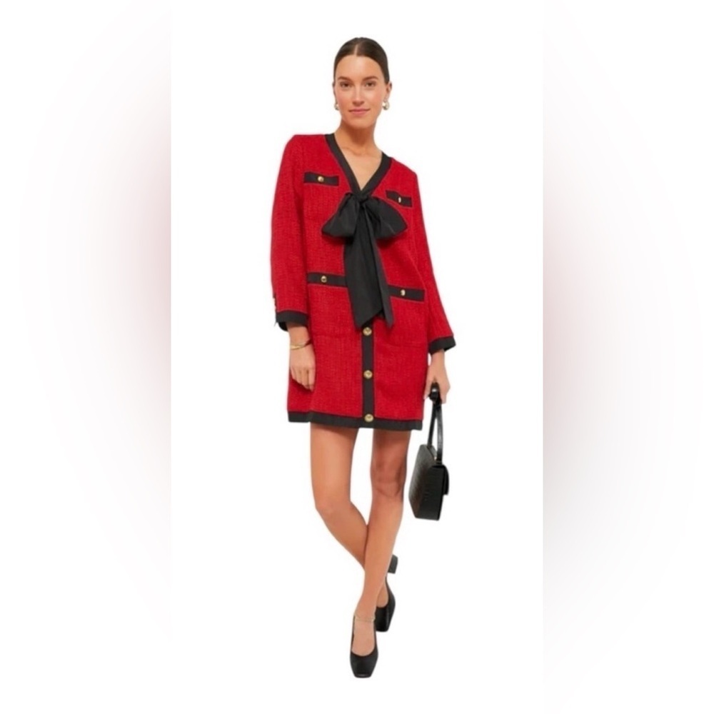 Pomander Place Red Tweed Bow Mini Dress 3X | NWT Contrast Trim - Picture 14 of 15